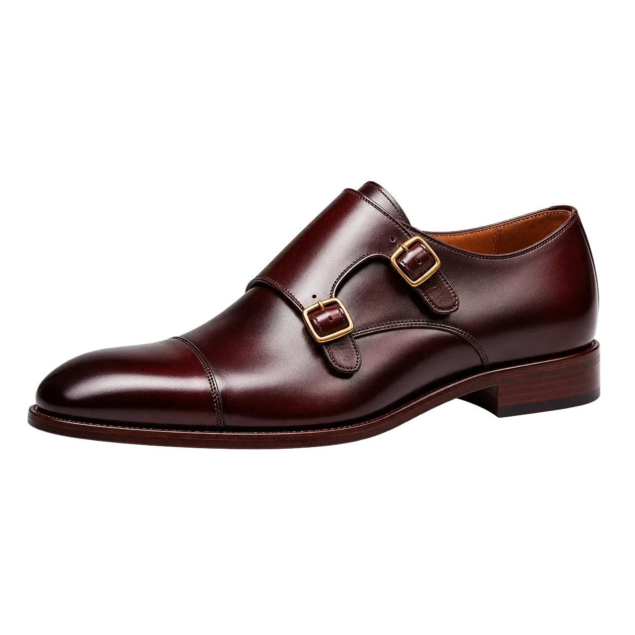 Oxblood double-monk handmade dress shoe