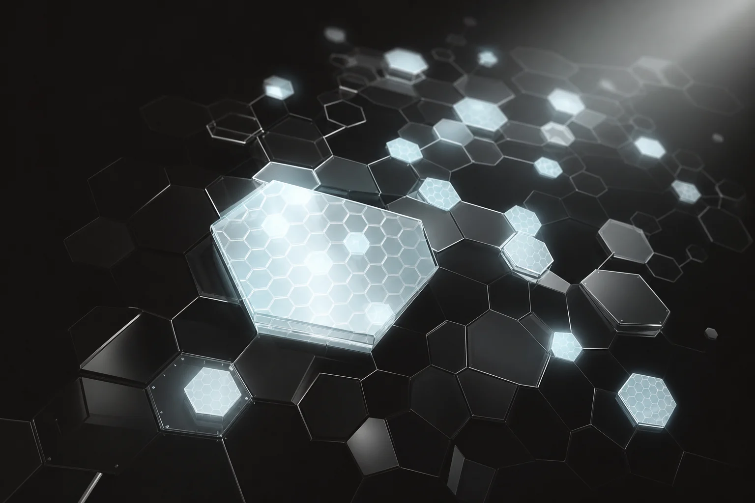 A layered network of reflective honeycomb elements responding to light