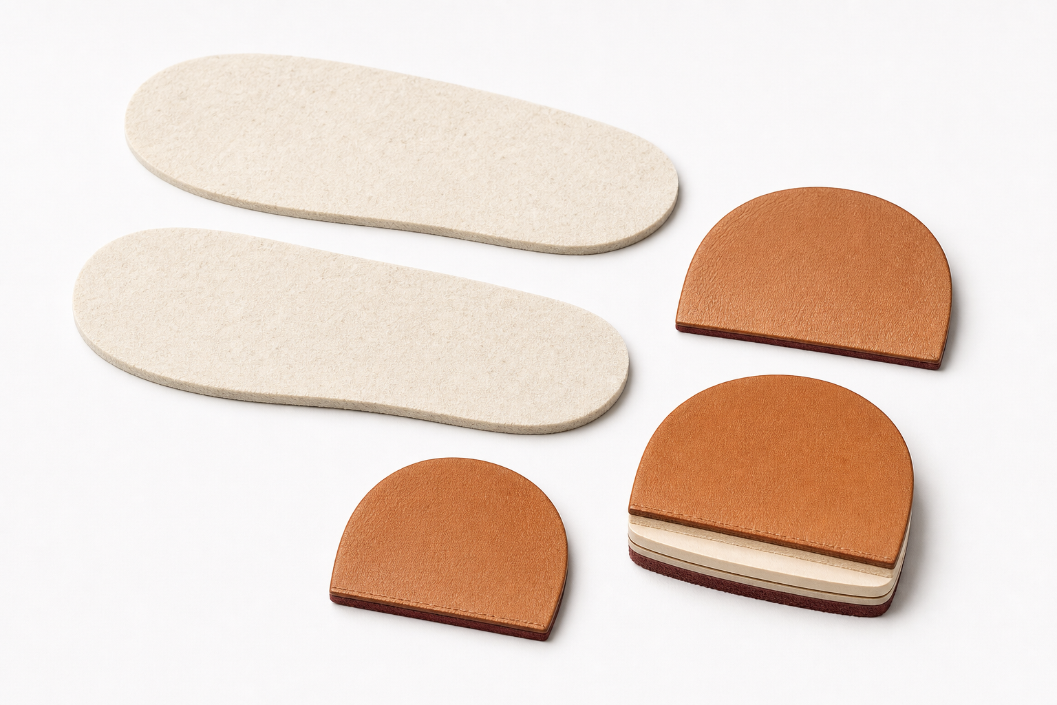 Premium insole boards and layered leather heel-lift components