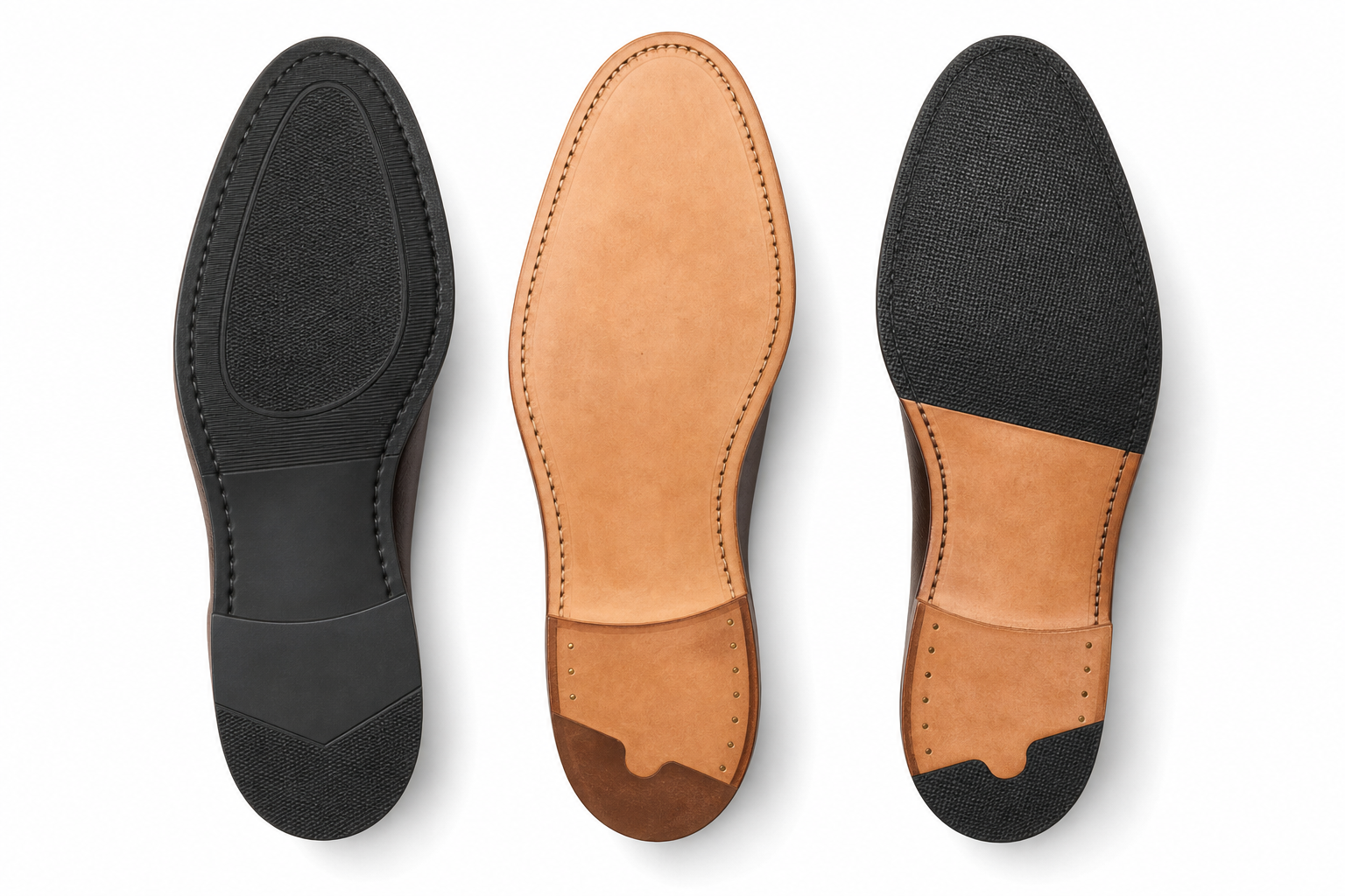Rubber, full leather, and leather with rubber half-sole construction options